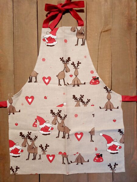 Linen apron for kids Christmas deer