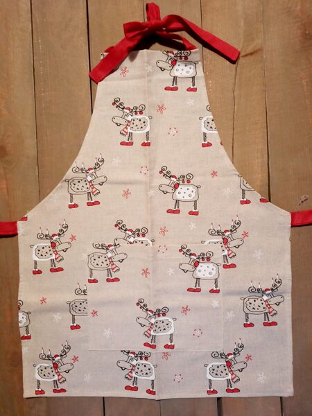 Linen apron for kids White deer