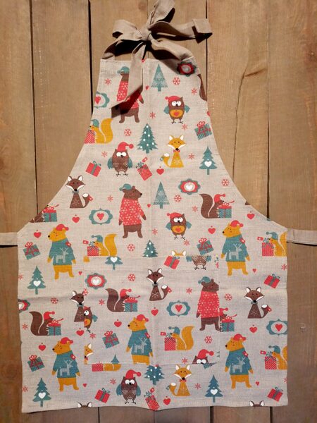 Linen apron for kids Christmas Bear