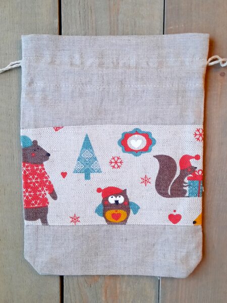 Linen gift bag Christmas bear