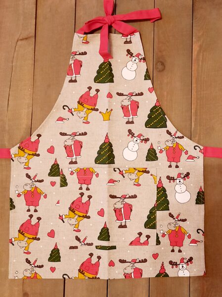 Linen apron for children Snowman&deer