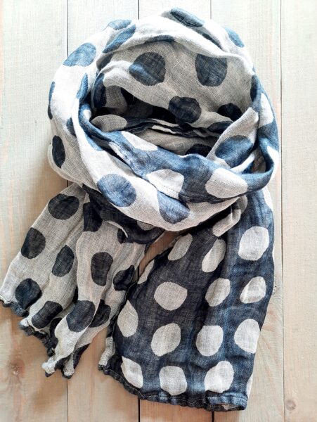 Linen scarf Dark grey milky dots
