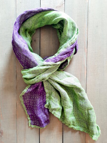 Linen double scarf Brigth violet/green 