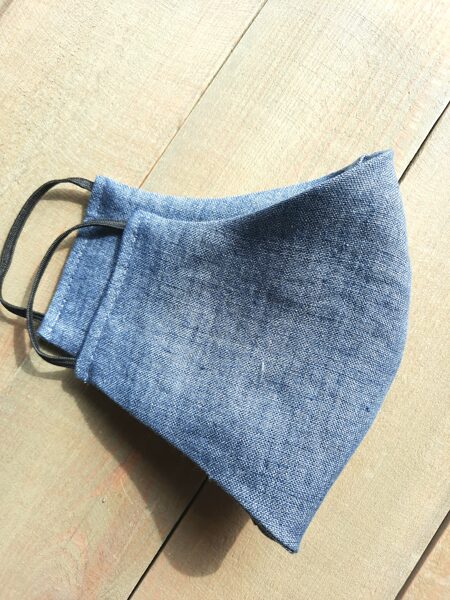 Double layer linen face mask LARGE Old blue