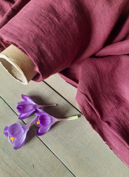 Softened naural linen for sewing / plum/ linen by meter 