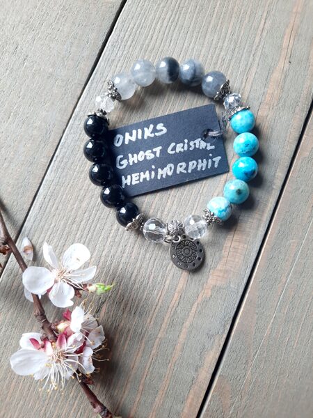 Natural gemstone bracelet Onyx/hemimorphit/ghost crystal