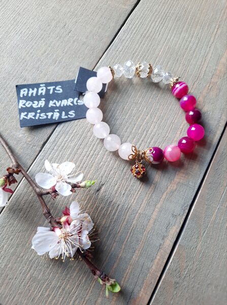 Natural gemstone bracelet Agate/pink quartz/crystal