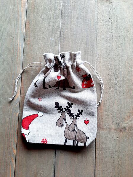 Linen gift bag Christmas deer