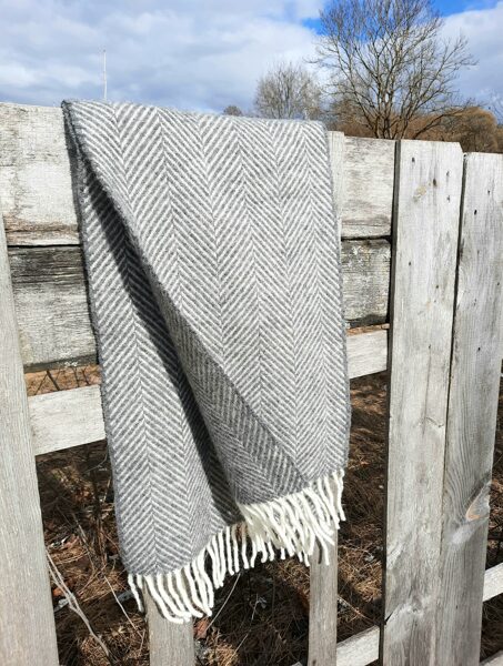 Grey herringbone wool scarf Organic merino wool shawl Winter scarf 