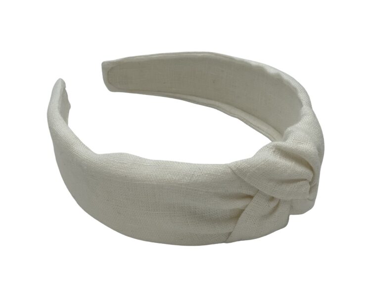 Linen headband Top knotted White