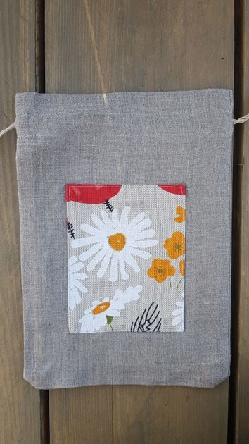Grey linen bag "Flowers"
