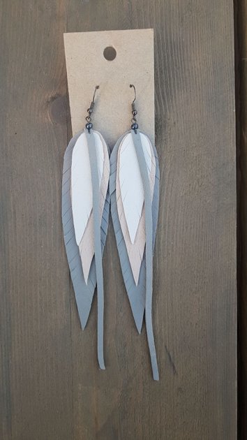 Ādas auskari Bēšs/pelēks/balts