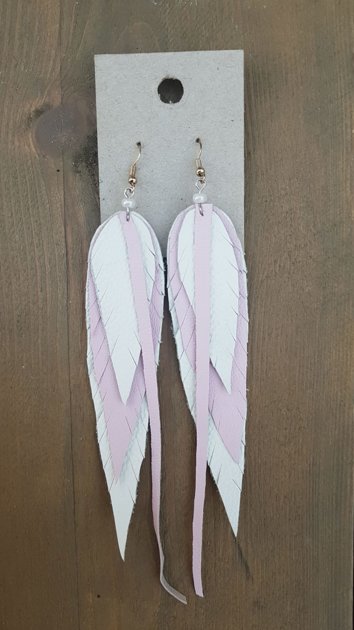 Ādas auskari Maigi Rozā/balta