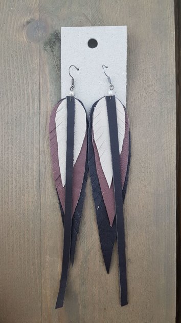 Ādas auskari Brūns/tumši brūns/bēšs