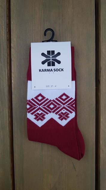 Socks with Latvian strenght signs dark red