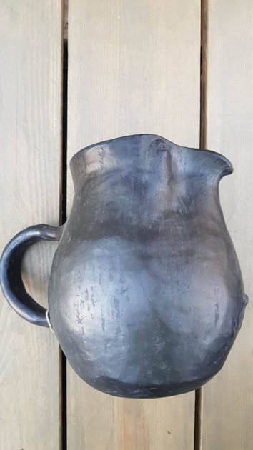 Black clay jug/pitcher - bird