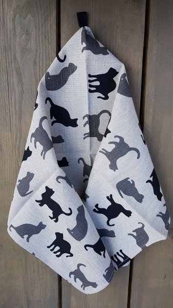 Linen towel Black&grey cats