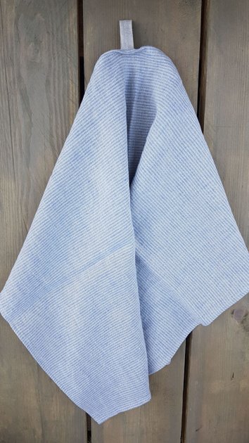 Washed linen towel Light blue lines