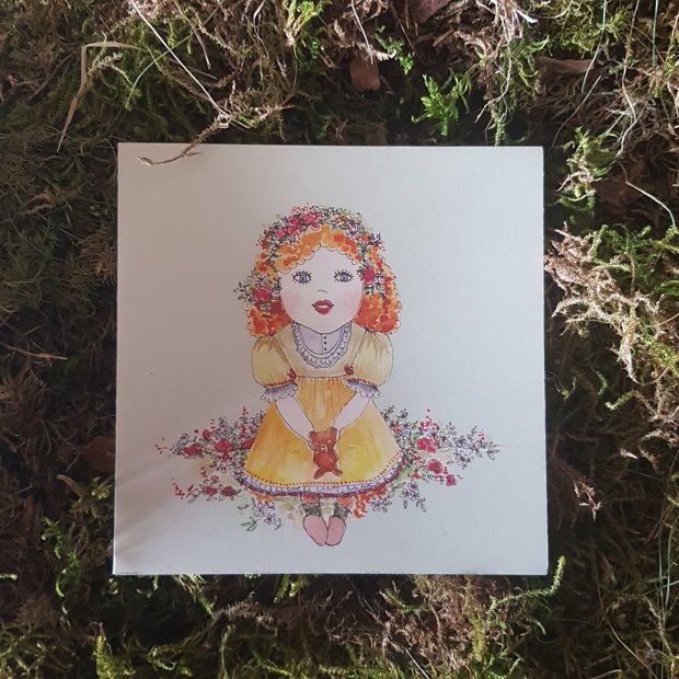 Apsveikuma kartiņa Meitene ziedos