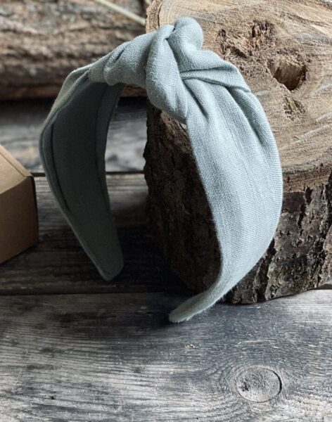 Top knotted linen headband Eucalyptus